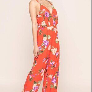 Astr the label floral strappy back jumpsuit size M